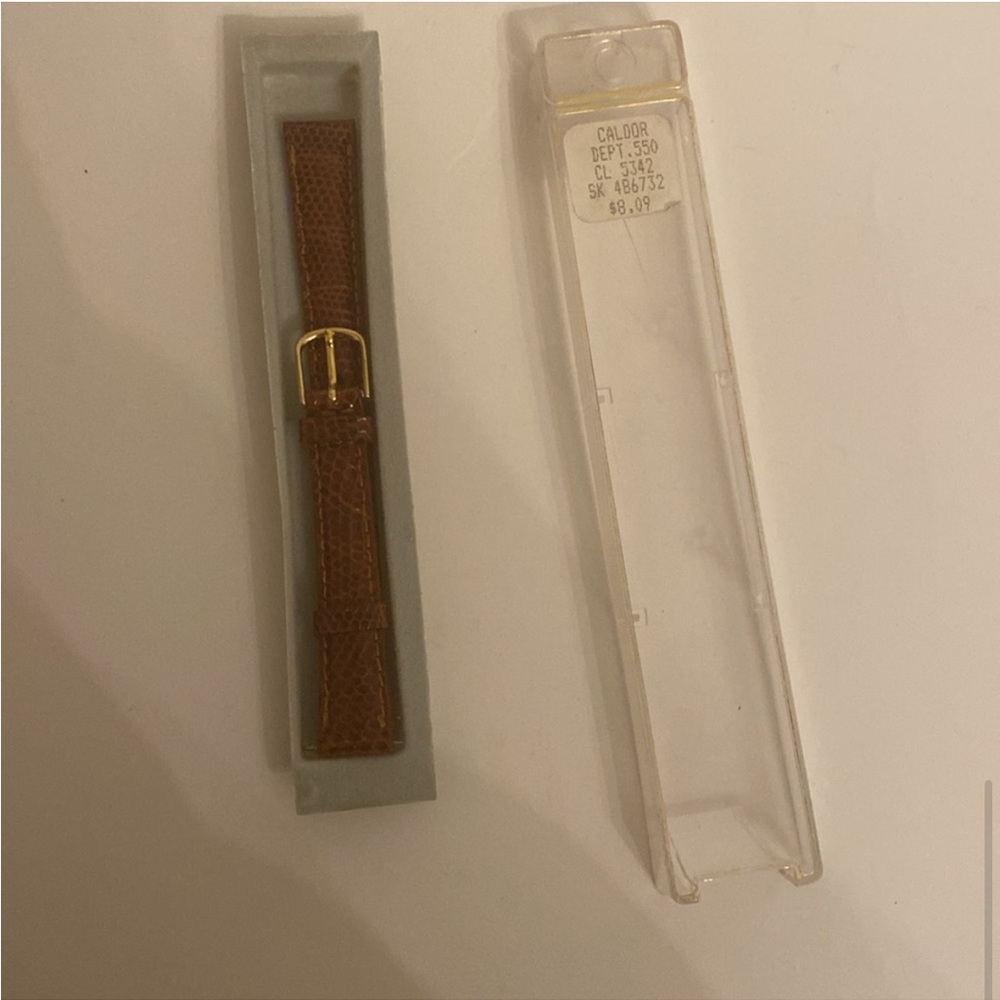 VTG NWT 1970s 1980s Caldor Brown Leather Watch Band Gold Buckle Adjustable Size